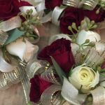 burgundy and ivory corsage closeup