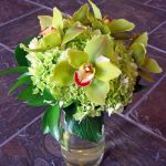 green hydrangea and cymbidium orchid bridal bouquet
