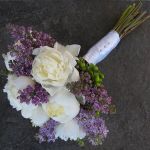 white peony and purple lilac bridal bouquet