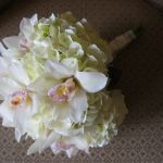 white hydrangea and cymbidium orchid bridal bouquet