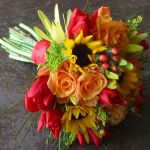sunflower and mixed fall bridal bouquet