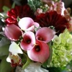 pink mini calla lily and other spring flowers bridal bouquet